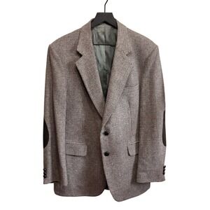 Woodmere Mens 42R 100% Wool Houndstooth Blazer Brown Elbow Patches Sport Coat